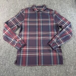 Lululemon Masons Peak‎ Flannel Shirt Mens Medium Burgundy Navy Plaid Button Down